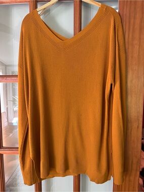 Lafayette 148 New York Mustard Ribbed V-Neck Sweater